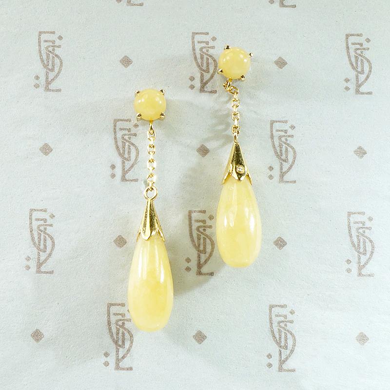 Buttery Yellow Jade & Gold Pendant Earrings