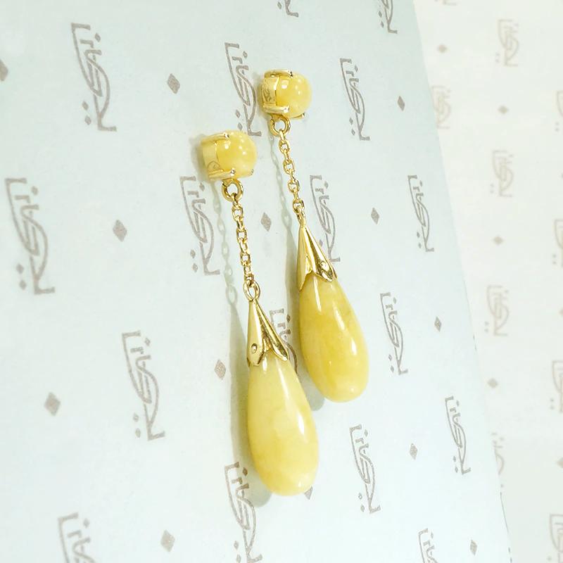 Buttery Yellow Jade & Gold Pendant Earrings