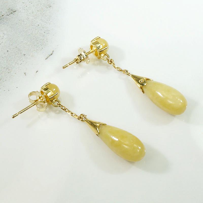 Buttery Yellow Jade & Gold Pendant Earrings
