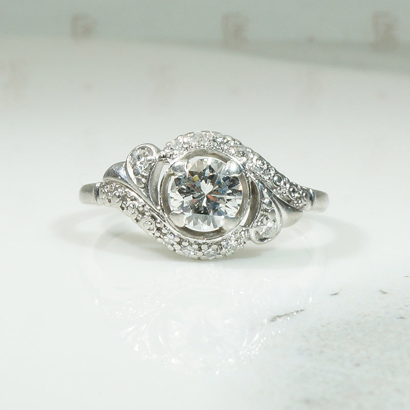 Romantic Scrolled Diamond & Platinum Bypass Ring