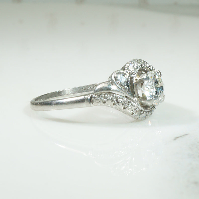 Romantic Scrolled Diamond & Platinum Bypass Ring