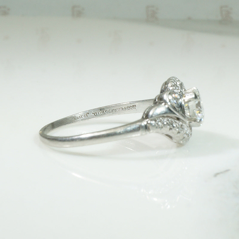 Romantic Scrolled Diamond & Platinum Bypass Ring
