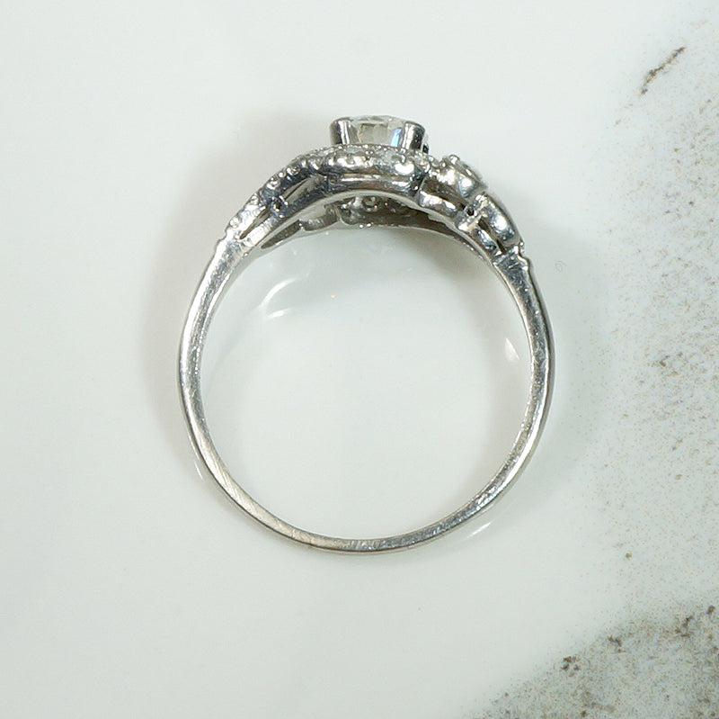 Romantic Scrolled Diamond & Platinum Bypass Ring
