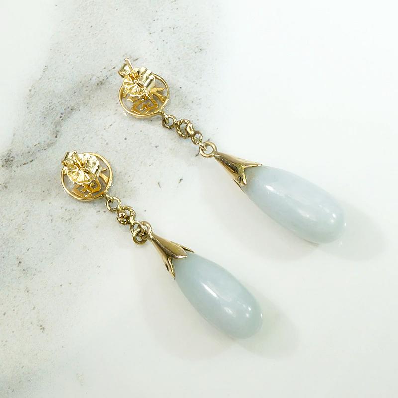 Tranquil Blue Jade Fu Pendulum Earrings