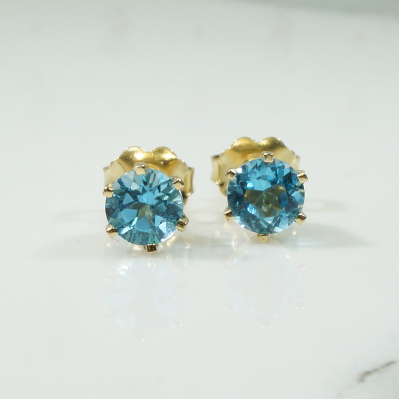 Pretty Gold and Blue Topaz Stud Earings