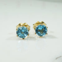 Pretty Gold and Blue Topaz Stud Earings