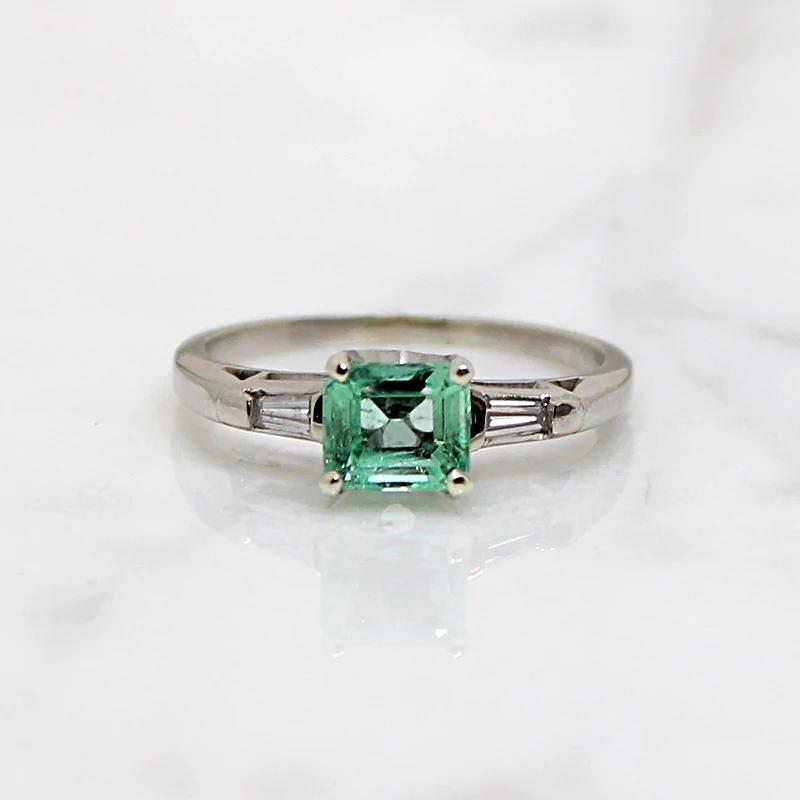 Timeless Emerald Ring with Baguette Accents
