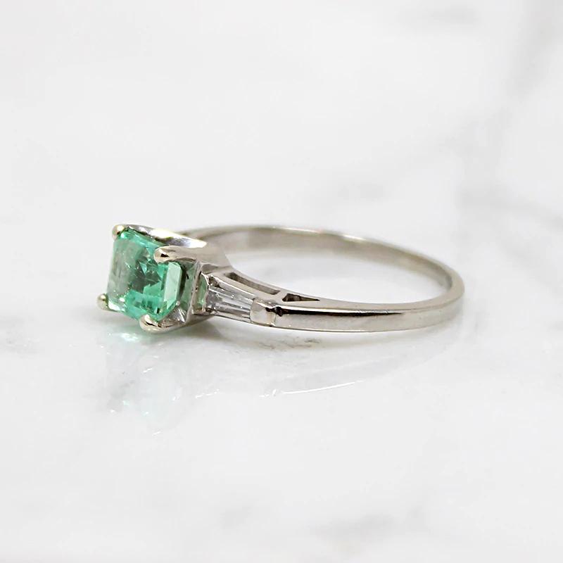 Timeless Emerald Ring with Baguette Accents