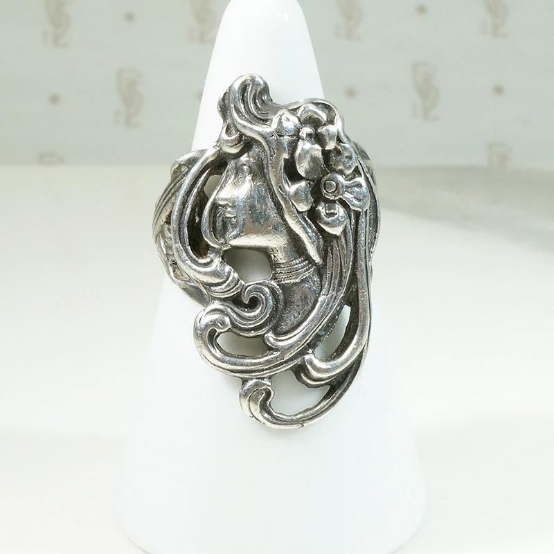 Art Nouveau Woman's Profile Ring in Sterling