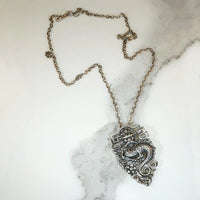 Dragon & Peony Pendant in Sterling Silver