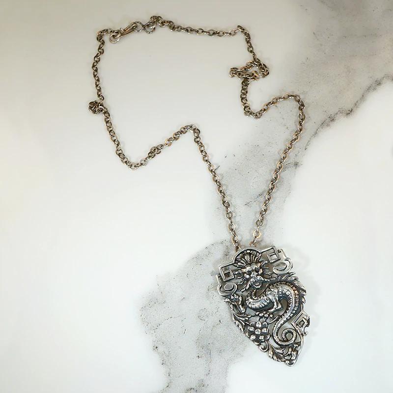 Dragon & Peony Pendant in Sterling Silver