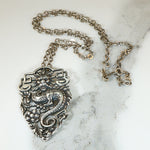 Dragon & Peony Pendant in Sterling Silver