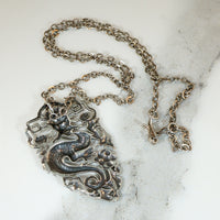 Dragon & Peony Pendant in Sterling Silver