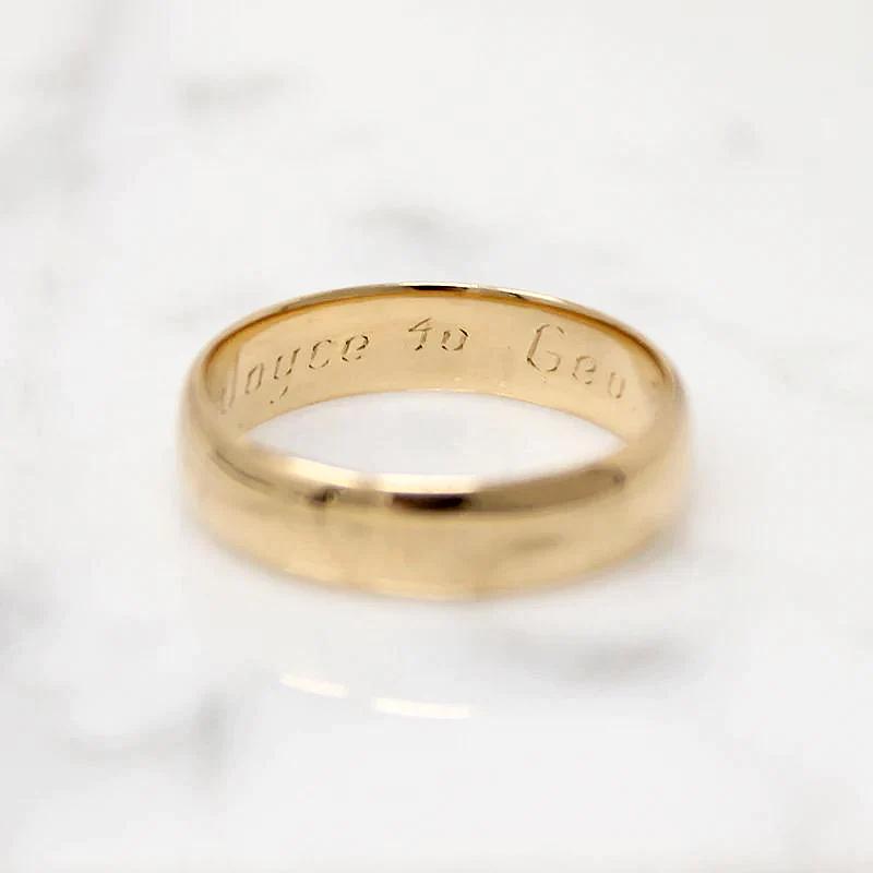 "Joyce to Geo." Romantic Gold Wedding Band