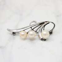 Graceful Silver Brooch with Three Pearls