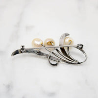 Graceful Silver Brooch with Three Pearls