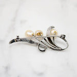 Graceful Silver Brooch with Three Pearls