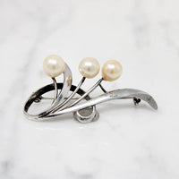 Graceful Silver Brooch with Three Pearls