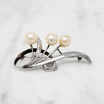 Graceful Silver Brooch with Three Pearls
