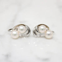 Pretty Mid Century Mikimoto Pearl & Sterling Earrings