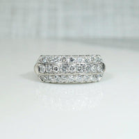 Bold Retro Three Row Diamond & White Gold Band