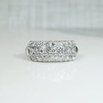 Bold Retro Three Row Diamond & White Gold Band