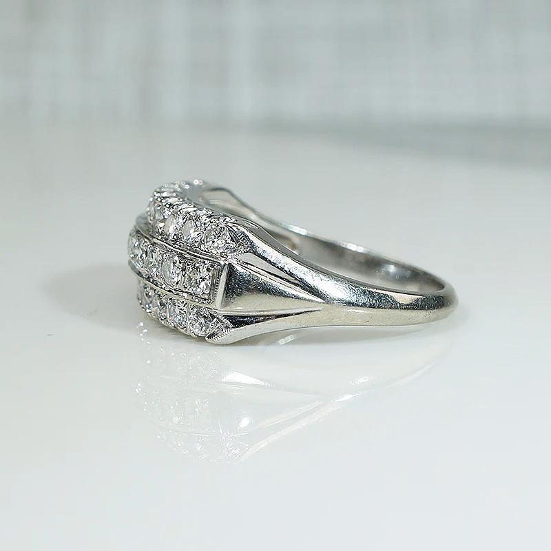 Bold Retro Three Row Diamond & White Gold Band