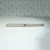 Daisies & Sapphire Two Tone Filigree Bar Pin