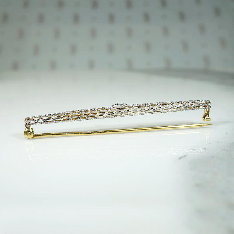 Daisies & Sapphire Two Tone Filigree Bar Pin