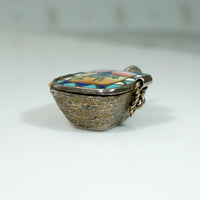 Whimsical Basket Locket Enameled with Man & Donkey