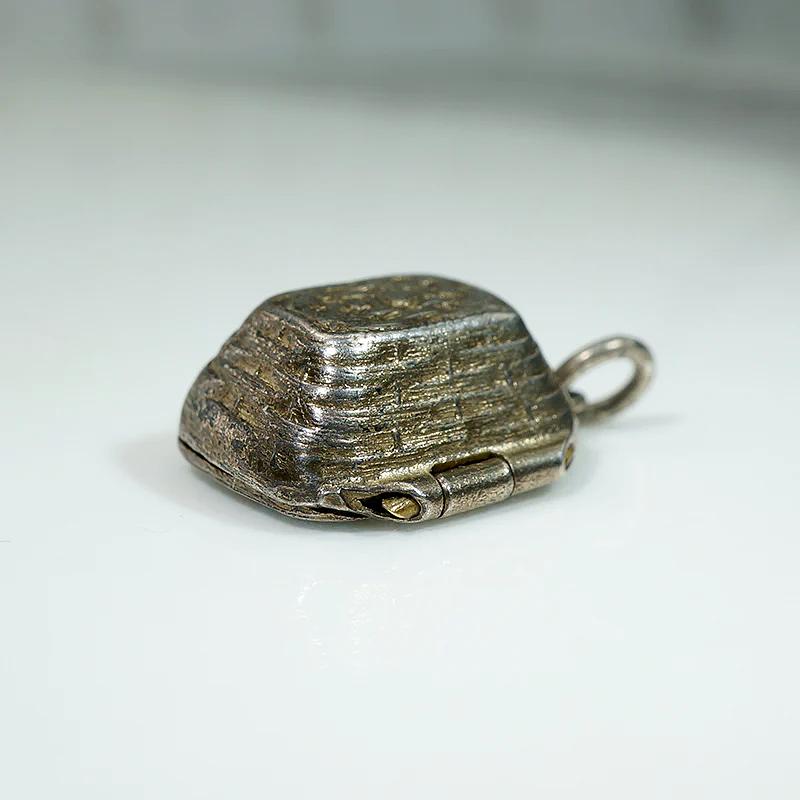 Whimsical Basket Locket Enameled with Man & Donkey