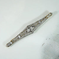 Old Euro Diamonds in Platinum & Gold Filigree Bar Pin