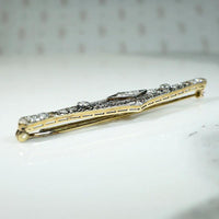 Old Euro Diamonds in Platinum & Gold Filigree Bar Pin