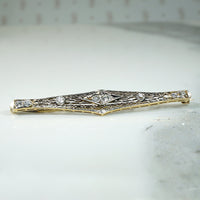 Old Euro Diamonds in Platinum & Gold Filigree Bar Pin