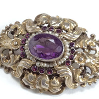 Renaissance Revival Austro-Hungarian Amethyst Brooch with pearls