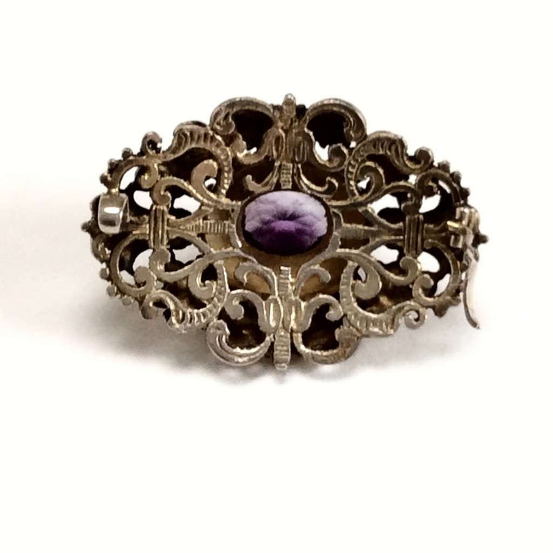 Renaissance Revival Austro-Hungarian Amethyst Brooch with pearls
