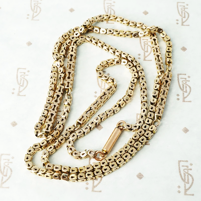 Victorian Pierced Bar and Square Link Chain