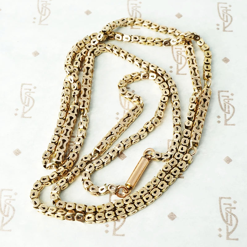Victorian Pierced Bar and Square Link Chain