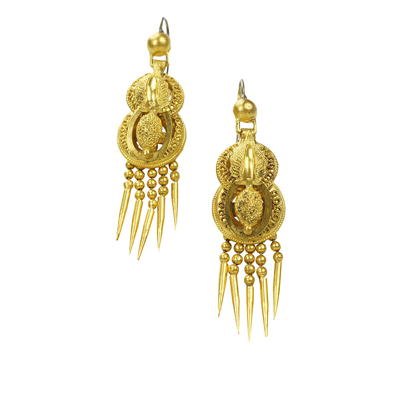Pinchbeck Earrings with Pointy Fringe