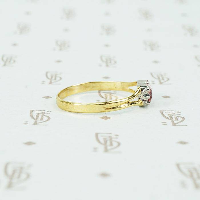pink imperial topaz cut back collet platinum and 18k gold recycled