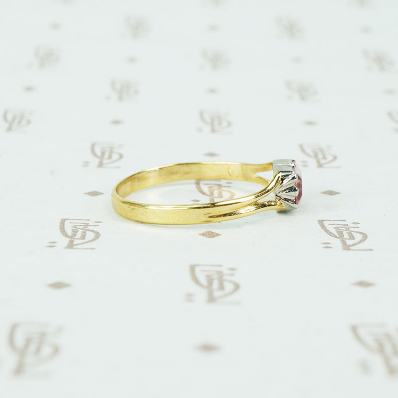 pink imperial topaz cut back collet platinum and 18k gold recycled