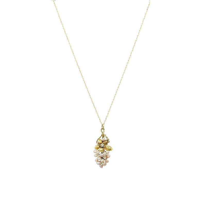Antique Grape Pendant Pink Pearls Diamond and Gold