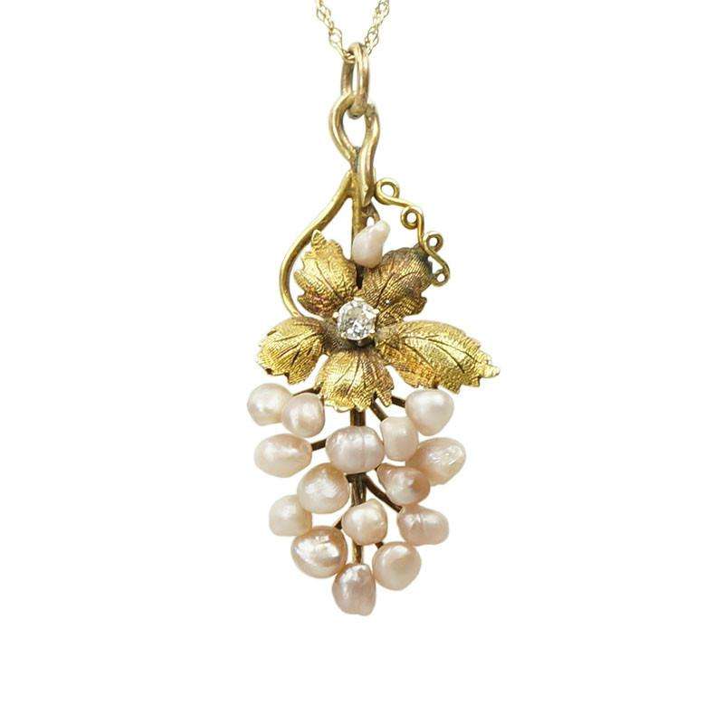 Antique Grape Pendant Pink Pearls Diamond and Gold