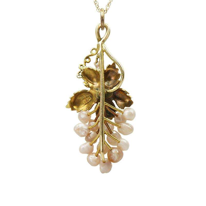 Antique Grape Pendant Pink Pearls Diamond and Gold
