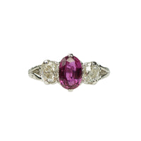 Pink Sapphire and Mine Cut Diamond Ring
