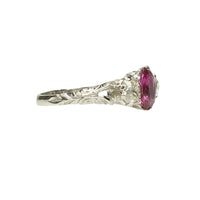 Pink Sapphire and Mine Cut Diamond Ring