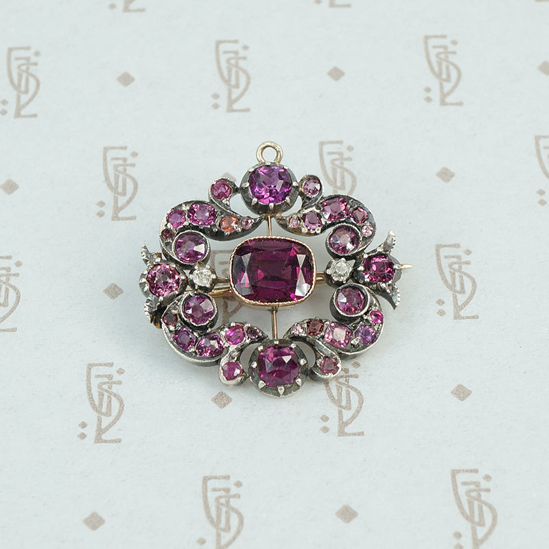 19th century almandine garnet brooch