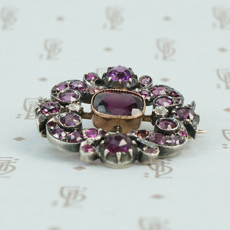 19th century almandine garnet brooch side view