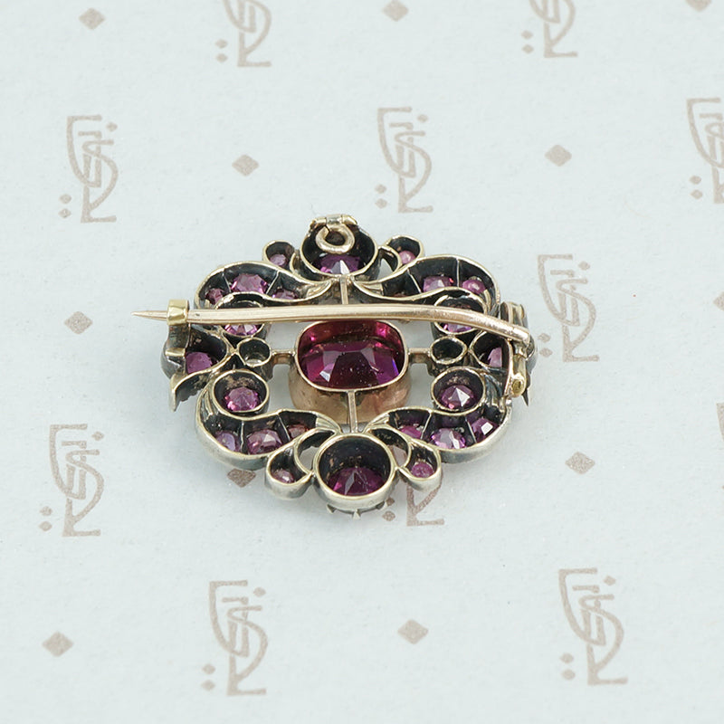 19th century almandine garnet brooch back