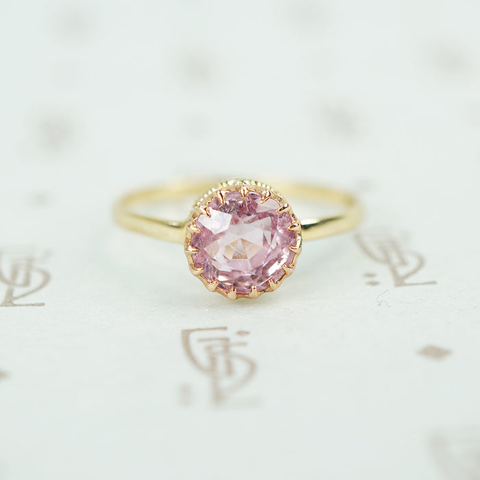pink tourmaline in recycled 14k yellow gold ring
